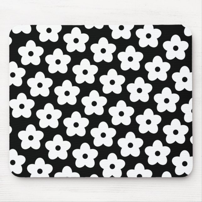 Mousepad Presente Botânico Elegante Floral Branco e Preto R (Frente)