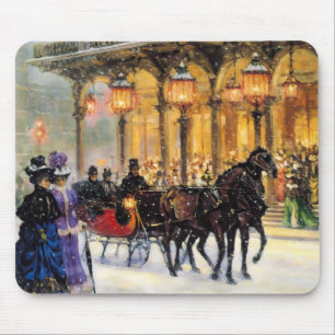 Mousepad Presente de Natal da Cena Parisiense de inverno Vi