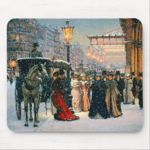 Mousepad Presente de Natal da Cena Parisiense de inverno Vi