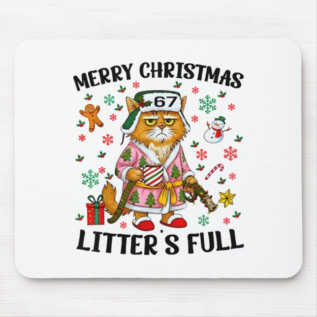 Mousepad Presente Divertido de Gatinho de Natal Lixo Cheio  (Frente)
