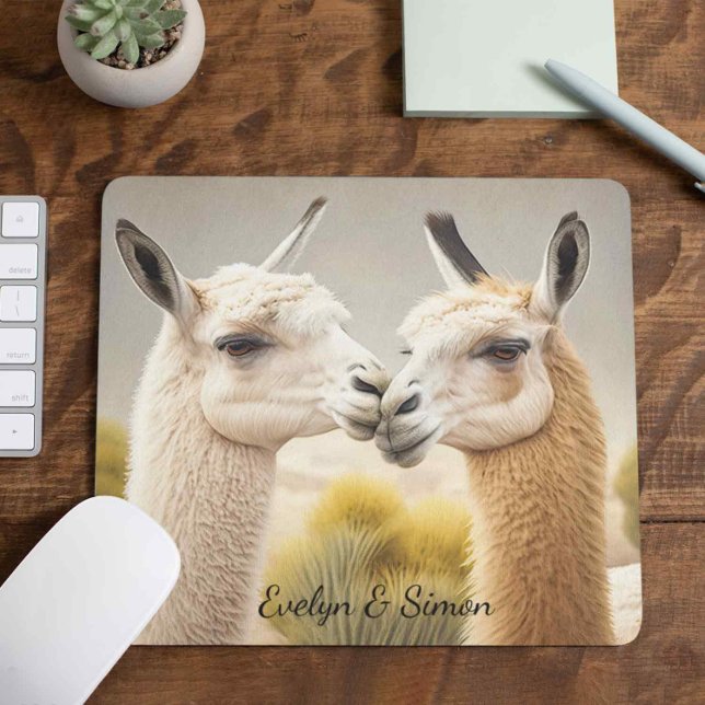 Mousepad Presente divertido para Casais que beijam lhamas (Criador carregado)