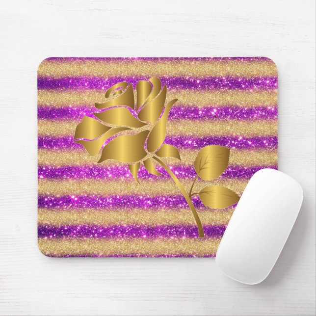 Mousepad Presente Dourada Floral Roxo de Luxo Popular (Com mouse)