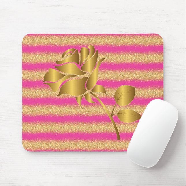 Mousepad Presente Dourado de Lúxias Floral Rosa , de Luxo (Com mouse)