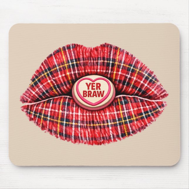 Mousepad Presente Escocês Tartan Lábios Amor Pop Art (Frente)