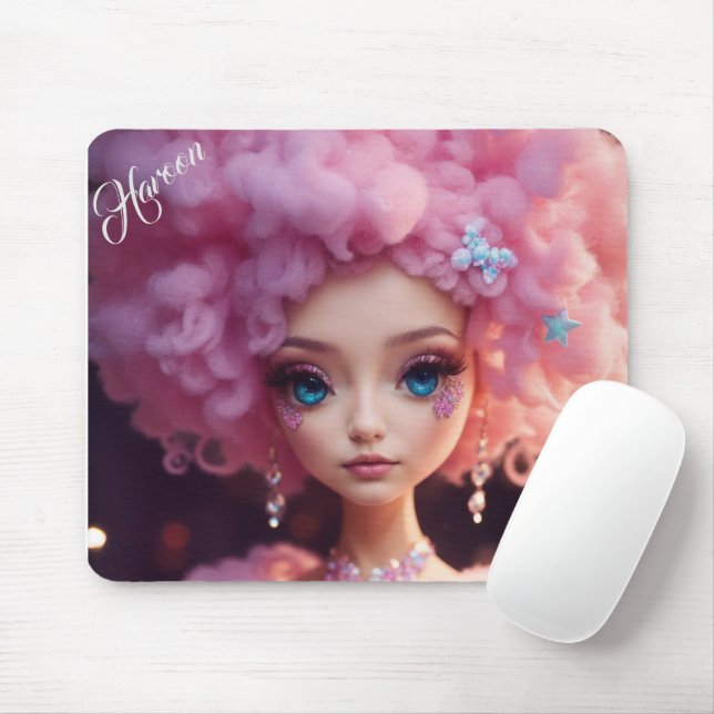 Mousepad Presente para Haroon Modern Cute Doll Grid (Com mouse)
