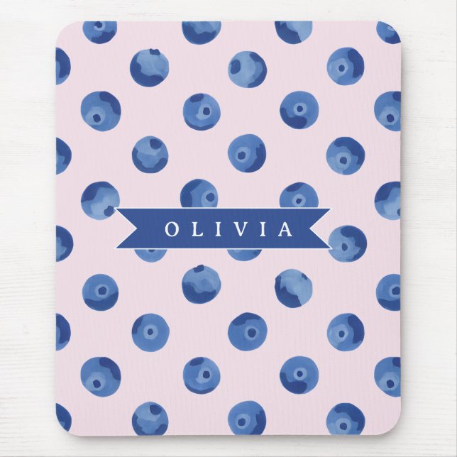 Mousepad Presente Personalizado Aquarela Mirtilo Azul Fofo  (Frente)
