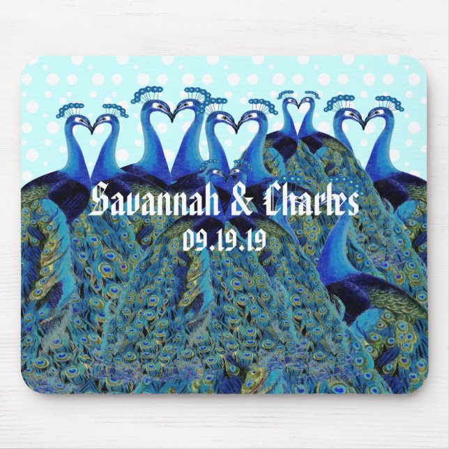 Mousepad Presentes de Casamento Pavões Antigos Beijando (Frente)