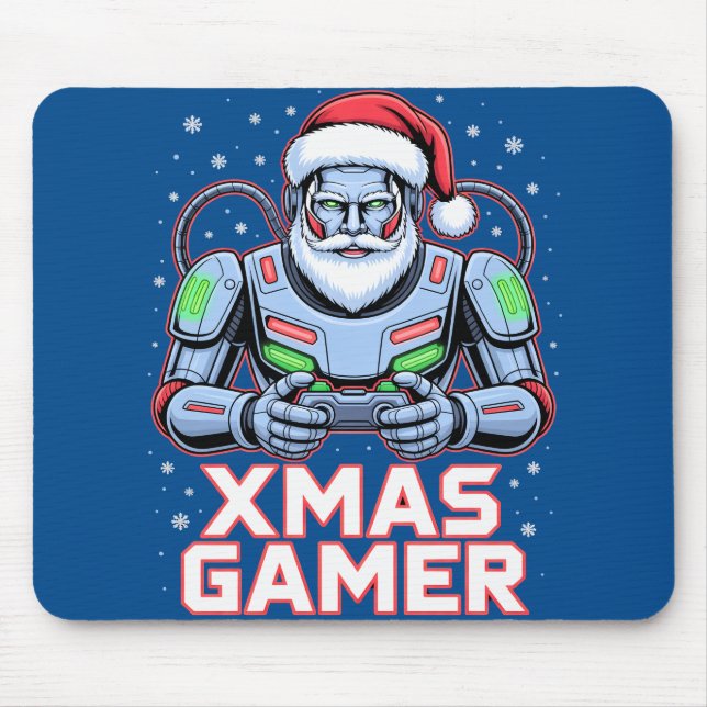 Mousepad Presentes de Natal para Gamer Cyber Santa Robot Na (Frente)