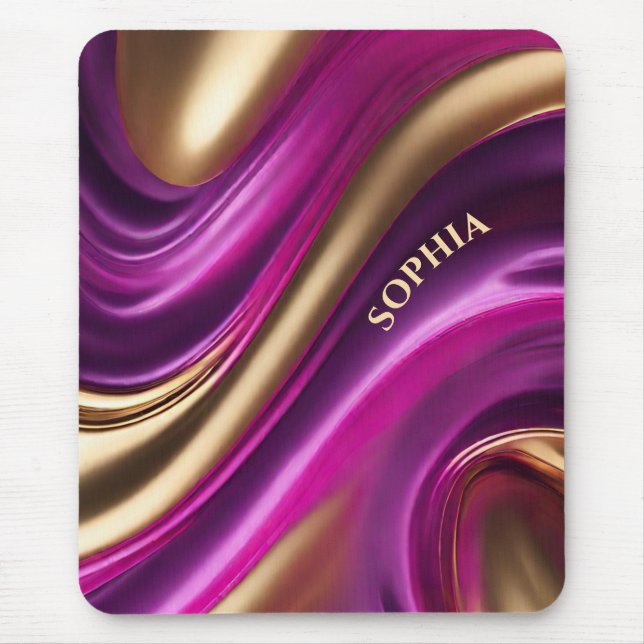 Mousepad Presentes modernos para ela - Rosa Roxo e Dourado- (Frente)