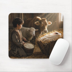 Mousepad Presépio do Menino Bateria em um Celeiro