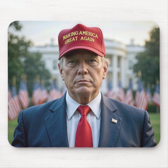 Mousepad Presidente Trump com um chapéu de MAGA Vermelho (Frente)