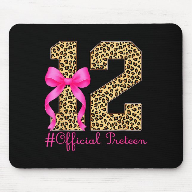 Mousepad Preteen 12th Birthday Girl Coquette Bow Leopard  (Frente)
