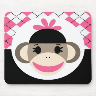 Mousepad Preto bonito Argyle do rosa do macaco da peúga do