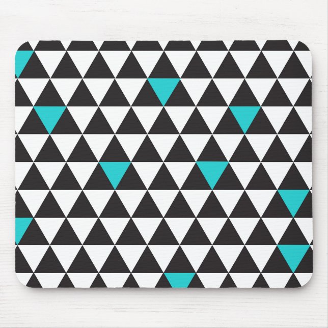 Mousepad Preto Branco Turquesa Turquesa Geométrico Triângul (Frente)