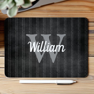 Mousepad Preto Cinza Vintage Pinstripe Retro Monograma