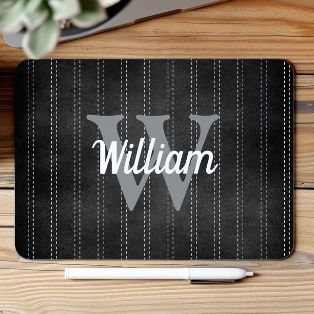 Mousepad Preto Cinza Vintage Pinstripe Retro Monograma (Criador carregado)