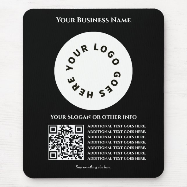Mousepad Preto com código QR adicione seu próprio texto e l (Frente)