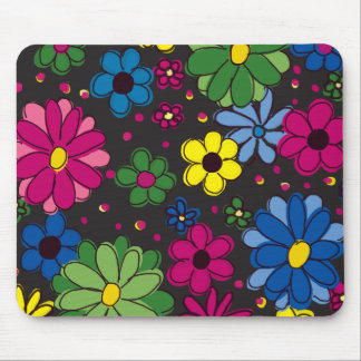 Mousepad Preto com Flores Coloridas