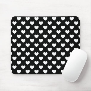 Mousepad Preto Com Padrão De Corações Brancos Na m
