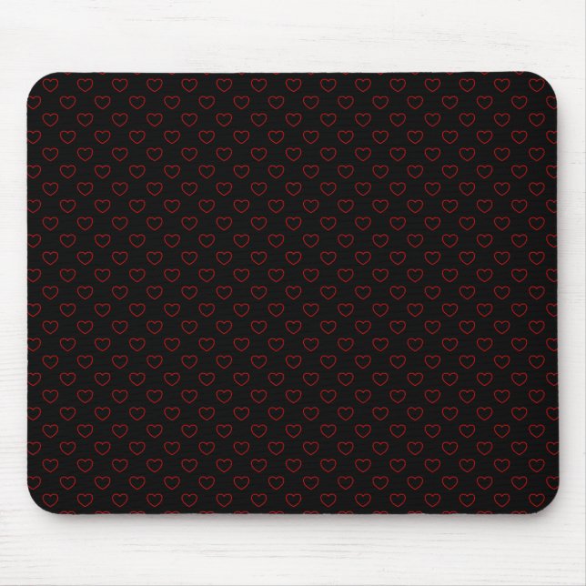 Mousepad Preto Com Pequenos Corações Vermelhos (Frente)