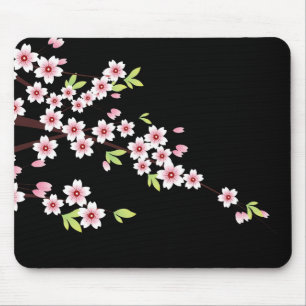 Mousepad Preto com Sakura do Blossom da Cereja Rosa e Verde