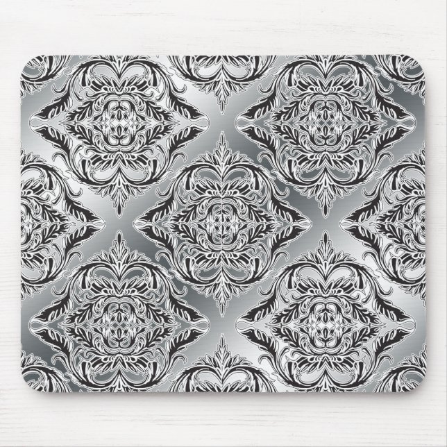 Mousepad Preto Debonair do damasco, branco, prata (Frente)