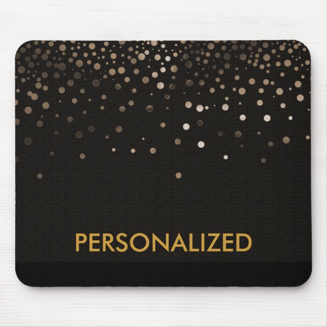 Mousepad Preto, Dourado, Confetti Faux Personalizado (Frente)