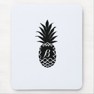 Mousepad Preto e Branco Abacaxi Tropical Elegante Chic