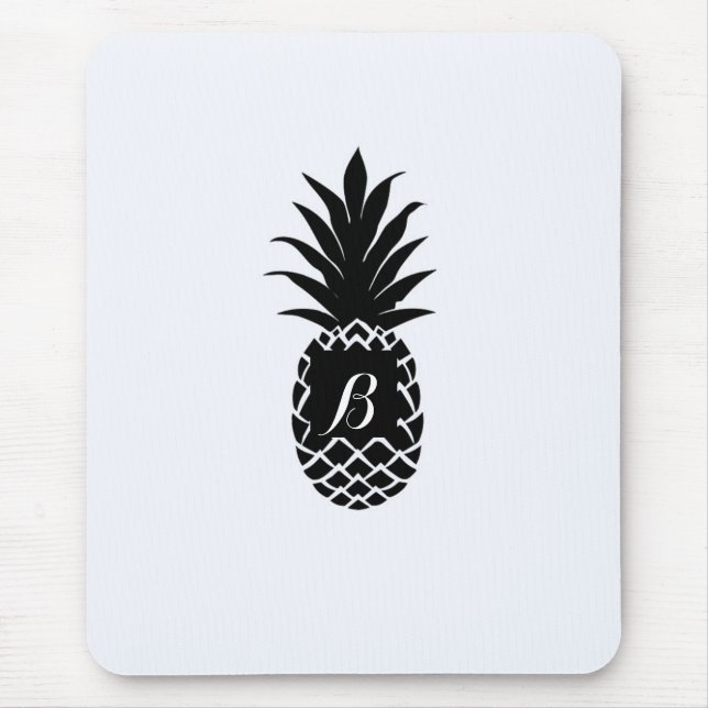 Mousepad Preto e Branco Abacaxi Tropical Elegante Chic (Frente)