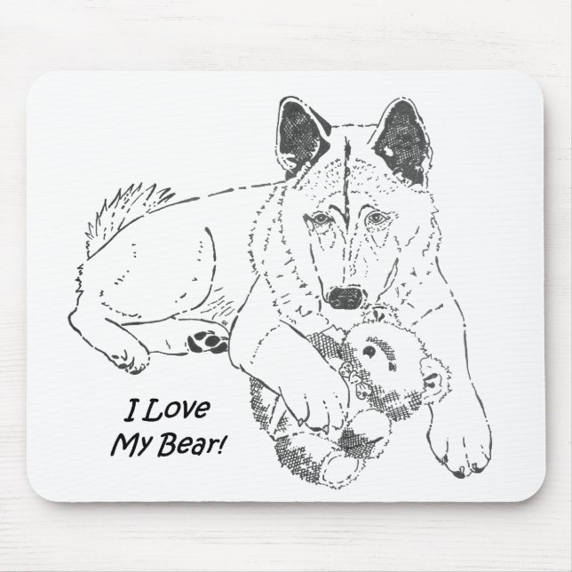 Mousepad preto e branco de um cachorro akita muito fofo (Frente)