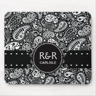 Mousepad Preto e branco do teste padrão de Paisley