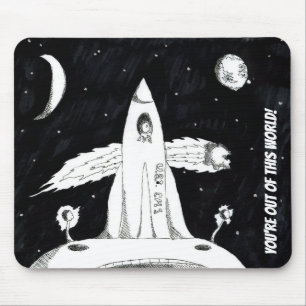 Mousepad Preto e branco fora desta nave espacial do mundo