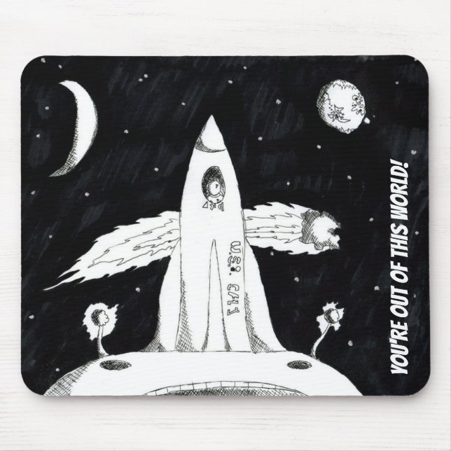 Mousepad Preto e branco fora desta nave espacial do mundo (Frente)