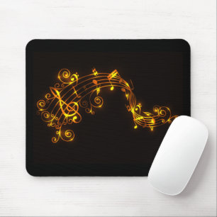 Mousepad Preto e notas musicais de roda do ouro