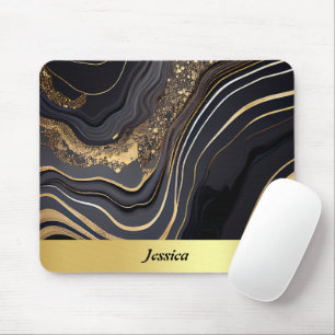 Mousepad Preto Elegante e Dourado Marbled