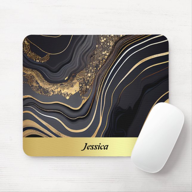 Mousepad Preto Elegante e Dourado Marbled (Com mouse)