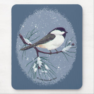 Mousepad Preto pequeno Oval tampado do Chickadee