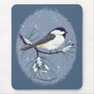 Mousepad Preto pequeno Oval tampado do Chickadee