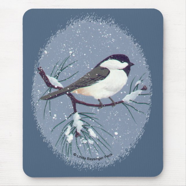 Mousepad Preto pequeno Oval tampado do Chickadee (Frente)