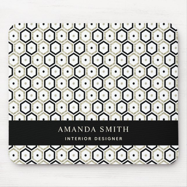 Mousepad Preto Personalizado Branco Dourado Geométrico Mode (Frente)