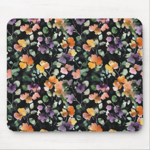 Mousepad Preto Pêssego Roxo Verde Floral