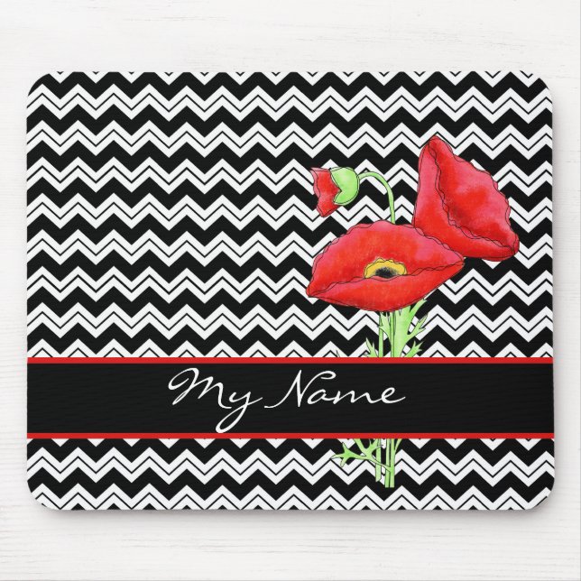 Mousepad Preto-Preto-Vermelho e Branco Personalizar Chevron (Frente)