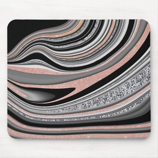 Mousepad preto rosa dourado de gode agate (Frente)