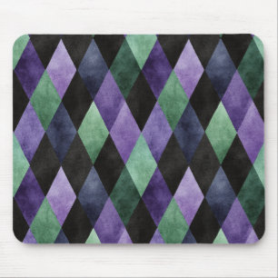Mousepad Preto Verde Roxo Forma de Diamante Abstrato