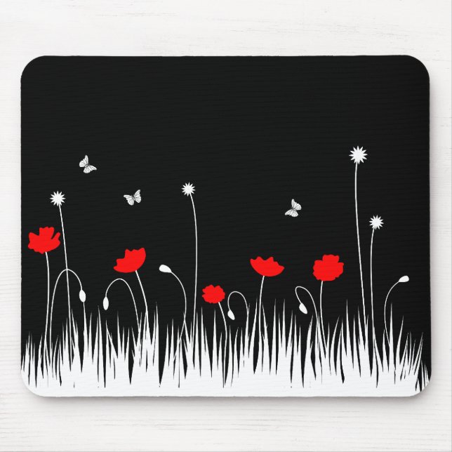 Mousepad Preto Vermelho Minimalista e Pópias Brancas Negros (Frente)