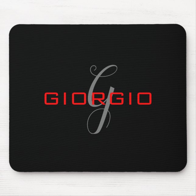 Mousepad Preto Vermelho Seu Nome Monograma Inicial Moderno (Frente)