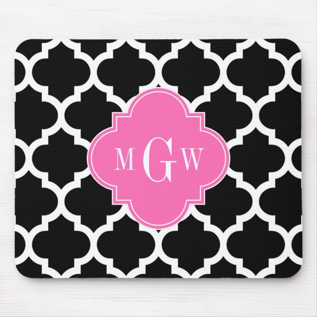 Mousepad Preto Whroquino #5 Rosa Quente #2 Nome Monograma (Frente)