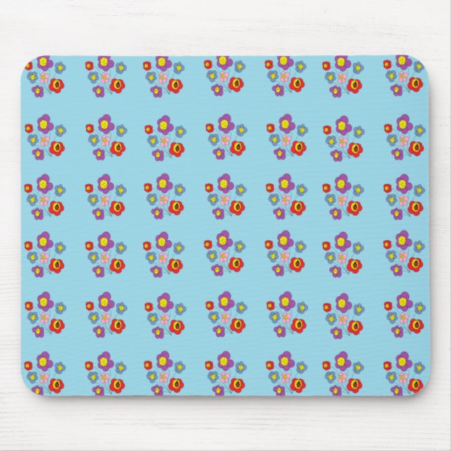 Mousepad Pretty Ladybug and Flowers Light Blue Pattern (Frente)
