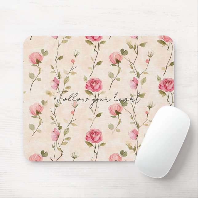 Mousepad Pretty Pink Cream Roses Floral (Com mouse)