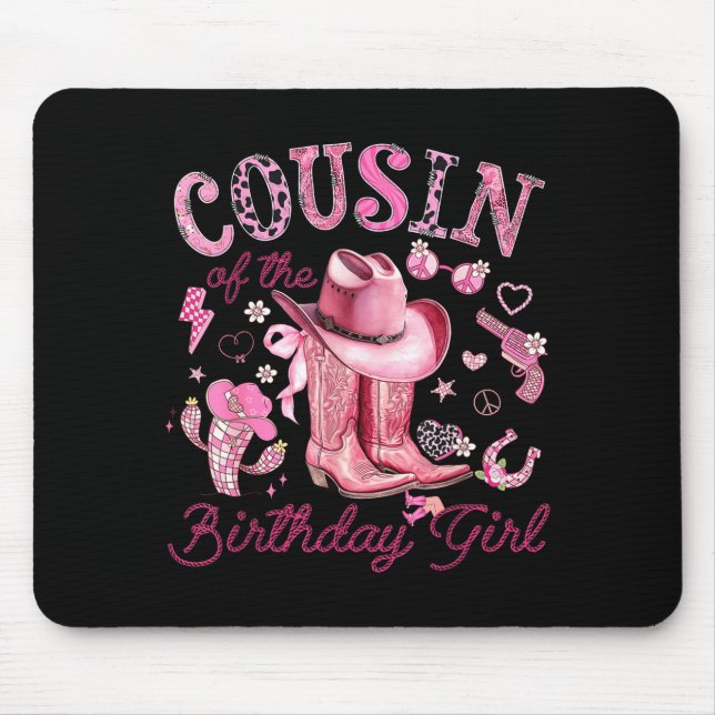 Mousepad Prima da menina aniversariante vaqueira cor-de-ros (Frente)